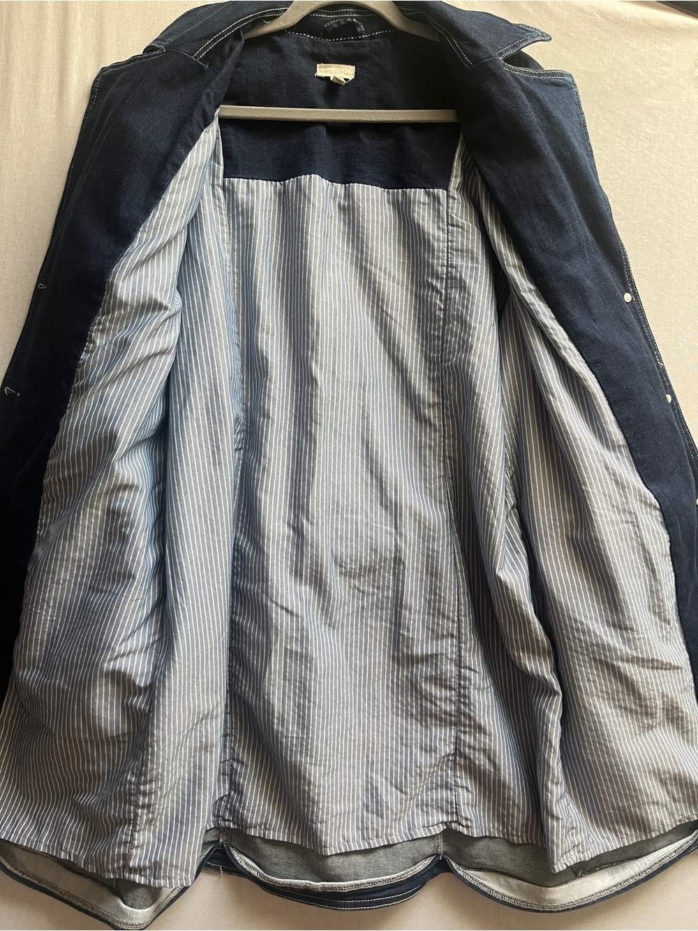 Anthropologie Pilcro Denim Trench Coat Jacket Striped Lined Belted Large - Picture 6 of 10